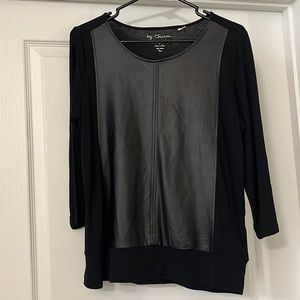 Chico’s Leather Front 3/4-length Sleeve Blouse, Chico’s Size 1, Black
